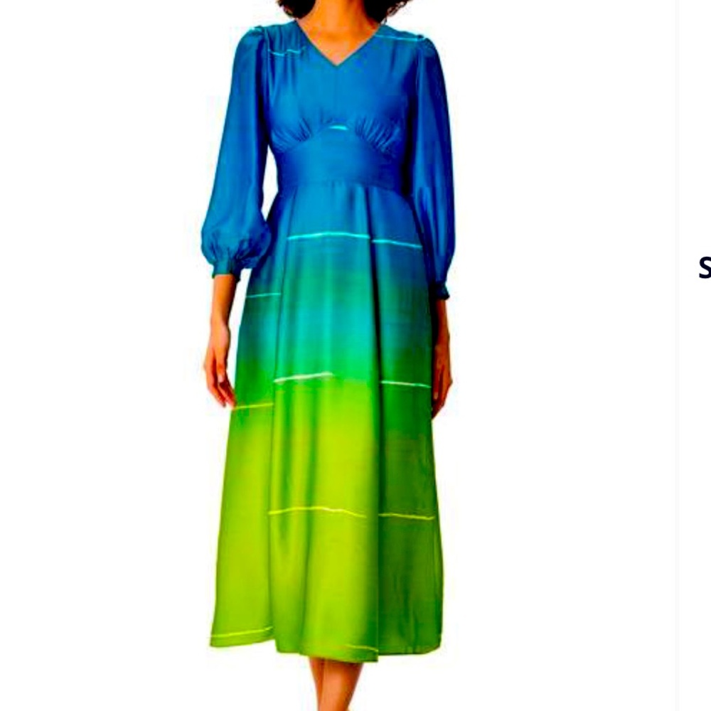 WAYWARD FANCIES Eshakti Ombre print satin twill banded empire dress. Size 22